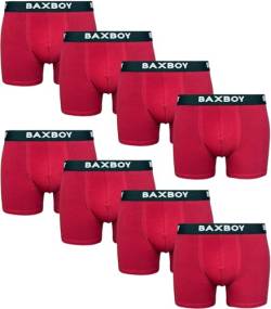 Baxboy Boxershorts Herren 8er Pack S-2XL Multipack mit elastischem Bund Atmungsaktive Baumwolle Unterwäsche Unterhosen Männer Men Retroshorts, Farbe:Rot, Größe:XL von Baxboy