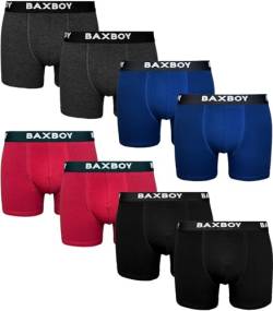 Baxboy Boxershorts Herren 8er Pack S-2XL Multipack mit elastischem Bund Atmungsaktive Baumwolle Unterwäsche Unterhosen Männer Men Retroshorts, Farbe:Set_1, Größe:S von Baxboy