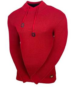 Baxboy Herren Grobstrick Pullover Strickpullover Stehkragen Slim Fit Moderner Männer schwarzer Pulli Winter-Freizeit-Jacke Muster Design Meliert Sweatshirt Pulli B-52276, Farbe:Rot, Größe:S von Baxboy