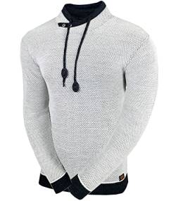 Baxboy Herren Grobstrick Pullover Strickpullover Stehkragen Slim Fit Moderner Männer schwarzer Pulli Winter-Freizeit-Jacke Muster Design Meliert Sweatshirt Pulli B-52276, Farbe:Weiß, Größe:XXL von Baxboy