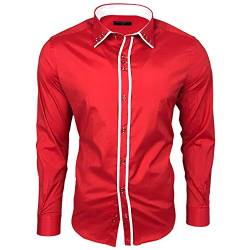 Baxboy Herren Hemd Bügelleicht Kentkragen Hemden Slim Fit Anzug mit Kontrasten Farbe B-503, Farbe:Rot, Größe:3XL von Baxboy