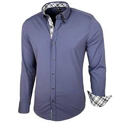 Baxboy Herren Hemd Karohemd Kariert Hemden Freizeit Business Party Bügelleicht Button-down Shirt B-507, Farbe:Anthrazit, Größe:2XL von Baxboy