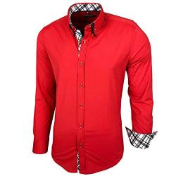 Baxboy Herren Hemd Karohemd Kariert Hemden Freizeit Business Party Bügelleicht Button-down Shirt B-507, Farbe:Rot, Größe:2XL von Baxboy