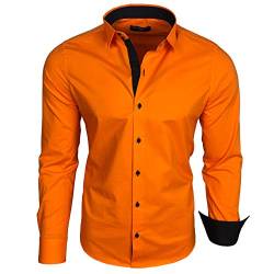 Baxboy Herren-Hemd Langarm/Business Freizeit Hochzeit/Bügelleicht/Slim-Fit/Anzug Kentkragen Hemd B-500, Farbe:Orange_1, Größen:4XL von Baxboy