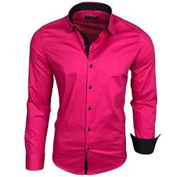 Baxboy Herren-Hemd Langarm/Business Freizeit Hochzeit/Bügelleicht/Slim-Fit/Anzug Kentkragen Hemd B-500, Farbe:Pink, Größen:L von Baxboy