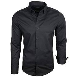 Baxboy Herren-Hemd Langarm/Business Freizeit Hochzeit/Bügelleicht/Slim-Fit/Anzug Kentkragen Hemd B-500, Farbe:Schwarz, Größen:L von Baxboy