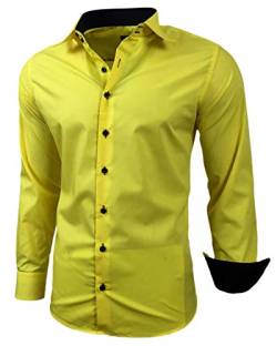 Baxboy Herren-Hemd Slim-Fit Bügelleicht Für Anzug, Business, Hochzeit, Freizeit - Langarm Hemden für Männer Langarmhemd R-44, Farbe:Gelb, Größe:2XL von Baxboy