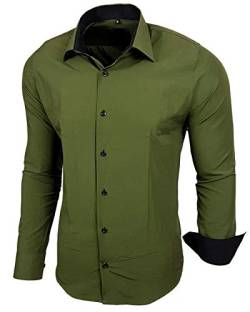 Baxboy Herren-Hemd Slim-Fit Bügelleicht Für Anzug, Business, Hochzeit, Freizeit - Langarm Hemden für Männer Langarmhemd R-44, Farbe:Khaki, Größe:2XL von Baxboy