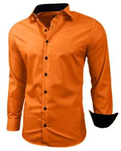 Baxboy Herren-Hemd Slim-Fit Bügelleicht Für Anzug, Business, Hochzeit, Freizeit - Langarm Hemden für Männer Langarmhemd R-44, Farbe:Orange, Größe:2XL von Baxboy