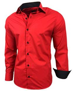 Baxboy Herren-Hemd Slim-Fit Bügelleicht Für Anzug, Business, Hochzeit, Freizeit - Langarm Hemden für Männer Langarmhemd R-44, Farbe:Rot, Größe:2XL von Baxboy