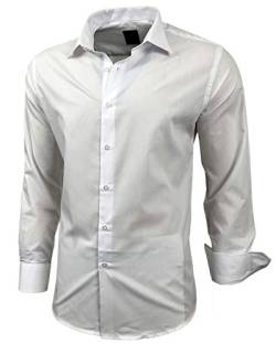 Baxboy Herren-Hemd Slim-Fit Bügelleicht Für Anzug, Business, Hochzeit, Freizeit - Langarm Hemden für Männer Langarmhemd R-44, Farbe:Weiß, Größe:2XL von Baxboy