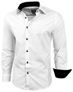 Baxboy Herren-Hemd Slim-Fit Bügelleicht Für Anzug, Business, Hochzeit, Freizeit - Langarm Hemden für Männer Langarmhemd R-44, Farbe:Weiss/Schwarz, Größe:2XL von Baxboy