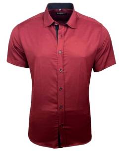 Baxboy Herren Hemd Slim-Fit Bügelleichte Business Hochzeit Freizeithemd Kurzarm Hemden für Männer Modern B-455 S-4XL, Farbe:Bordo, Größe:3XL von Baxboy