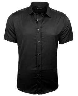 Baxboy Herren Hemd Slim-Fit Bügelleichte Business Hochzeit Freizeithemd Kurzarm Hemden für Männer Modern B-455 S-4XL, Farbe:Schwarz, Größe:L von Baxboy