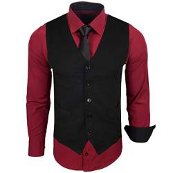 Baxboy Herren Hemd mit Weste Krawatte Anzugs Sakko Business Hochzeit Freizeit Hemden Frack Herrenweste Set wählbar B-44-HWKR, Farbe:Bordo, Größe:4XL von Baxboy