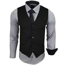 Baxboy Herren Hemd mit Weste Krawatte Anzugs Sakko Business Hochzeit Freizeit Hemden Frack Herrenweste Set wählbar B-44-HWKR, Farbe:Grau, Größe:4XL von Baxboy