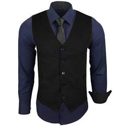 Baxboy Herren Hemd mit Weste Krawatte Anzugs Sakko Business Hochzeit Freizeit Hemden Frack Herrenweste Set wählbar B-44-HWKR, Farbe:Marine, Größe:4XL von Baxboy