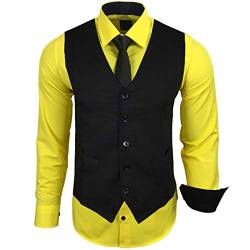 Baxboy Herren Hemd mit Weste Krawatte Anzugs Sakko Business Hochzeit Freizeit Hemden Set wählbar RN-44-HWK, Farbe:Gelb, Größe:L von Baxboy