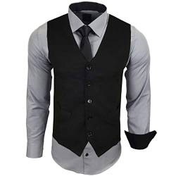 Baxboy Herren Hemd mit Weste Krawatte Anzugs Sakko Business Hochzeit Freizeit Hemden Set wählbar RN-44-HWK, Farbe:Grau, Größe:XL von Baxboy