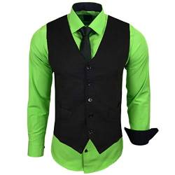Baxboy Herren Hemd mit Weste Krawatte Anzugs Sakko Business Hochzeit Freizeit Hemden Set wählbar RN-44-HWK, Farbe:Grün, Größe:XL von Baxboy
