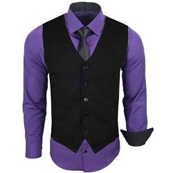 Baxboy Herren Hemd mit Weste Krawatte Anzugs Sakko Business Hochzeit Freizeit Hemden Set wählbar RN-44-HWK, Farbe:Lila, Größe:XL von Baxboy
