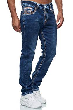 Baxboy Herren Jeanshose Dicke Naht Straight Fit Denim Neon Naht Stone Washed Stretch Jeans Hose, Farbe:20897-1 Orange, Hosengröße:W32/L32 von Baxboy