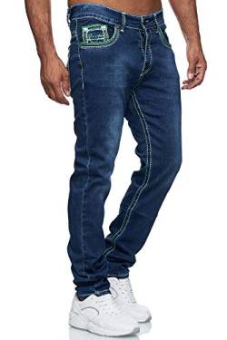 Baxboy Herren Jeanshose Dicke Naht Straight Fit Denim Neon Naht Stone Washed Stretch Jeans Hose, Farbe:20897-2 Grun, Hosengröße:W38/L32 von Baxboy