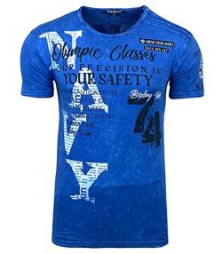 Baxboy Herren Kurzarm Rundhals Verwaschen Vintage Used Look T-Shirt Front & Back Print Regular Fit Washed Tshirt Design B-119, Farbe:Marine, Größe:S von Baxboy