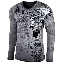 Baxboy Herren Longsleeve T-Shirt Langarmshirt Langarm All Over Plakativer Front & Back Print Sweatshirt 708, Farbe:Anthrazit, Größe:S von Baxboy