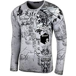 Baxboy Herren Longsleeve T-Shirt Langarmshirt Langarm All Over Plakativer Front & Back Print Sweatshirt 708, Farbe:Grau, Größe:M von Baxboy