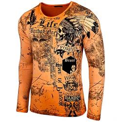 Baxboy Herren Longsleeve T-Shirt Langarmshirt Langarm All Over Plakativer Front & Back Print Sweatshirt 708, Farbe:Orange, Größe:M von Baxboy