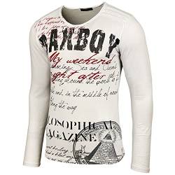 Baxboy Herren Longsleeve T-Shirt Langarmshirt Langarm Oil Wash Verwaschen Stretch Oberteil Sweatshirt 707, Farbe:Weiß, Größe:L von Baxboy