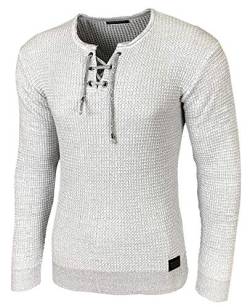 Baxboy Herren Pullover Slim Fit Rundhals Strick-Pullover Rundkragen Moderner Longsleeve in Feinstrick BB-52132, Farbe:Weiß, Größe:XL von Baxboy