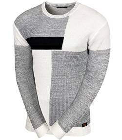 Baxboy Herren Pullover Slim Fit Rundhals Strick-Pullover Rundkragen Moderner Männer schwarzer Pulli Longsleeve in Feinstrick Sweatshirt BB-52288, Farbe:Grau/Weiß, Größe:L von Baxboy