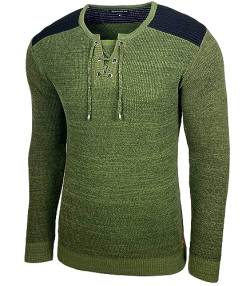 Baxboy Herren Pullover Slim Fit V-Neck Strick-Pullover Rundkragen Moderner Männer schwarzer Pulli Longsleeve in Feinstrick Sweatshirt BB-52205, Farbe:Khaki, Größe:M von Baxboy