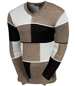 Baxboy Herren Pullover Slim Fit V-Neck Strick-Pullover Rundkragen Moderner Männer schwarzer Pulli Longsleeve in Feinstrick Sweatshirt BB-52301, Farbe:Beige, Größe:L von Baxboy