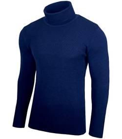 Baxboy Herren Rollkragen Pullover Langarmshirt Feinstrick Sweater Freizeit Slim fit Basic Männer Langarm Crew Neck BB-1406, Farbe:Blau, Größe:M von Baxboy