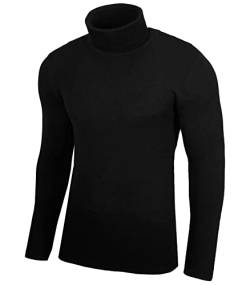 Baxboy Herren Rollkragen Pullover Langarmshirt Feinstrick Sweater Freizeit Slim fit Basic Männer Langarm Crew Neck BB-1406, Farbe:Schwarz, Größe:L von Baxboy