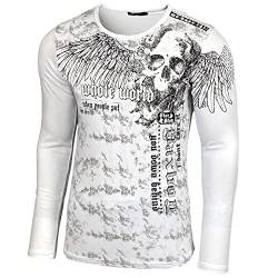 Baxboy Herren Rundhals Longsleeve T-Shirt Langarmshirt Langarm Aufdruck Oberteil Washed Sweatshirt 709, Farbe:Weiß, Größe:M von Baxboy