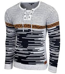 Baxboy Herren Strick-Pullover Rundhals | Männer Winter-Pullover |stylischer Herren Strick-Pulli | Warmer Männer Pulli | Herren Basic Longsleeve Sweatshirt Sweater BB-52156, Farbe:Weiß, Größe:S von Baxboy