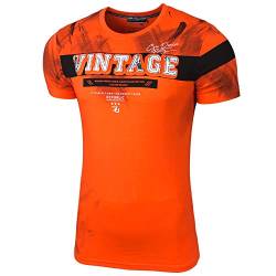 Baxboy Herren Vintage Totenkopf Kurzarm T-Shirt mit Strass Steinen Slim Fit Design Fashion Top Print Shirt JA-2310, Farbe:Orange_1, Größe:M von Baxboy