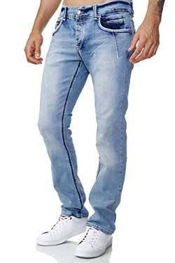 Baxboy Jeans Herren Slim Fit Stretch Jeanshose Designer Stonewashed Dicke Nähte Vintage Hose Blau Denim (32, 2121 Hellblau) von Baxboy