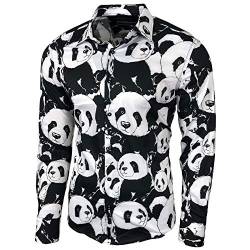 Blumen Hemden Herren Bunte Hemd Langarmhemd Muster Freizeitshemd Langarm Casual Mehrfarbig Shirt, Farbe:Schwarz_129, Größe:S von Baxboy