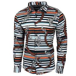 Blumen Hemden Herren Bunte Hemd Langarmhemd Muster Freizeitshemd Langarm Casual Mehrfarbig Shirt, Farbe:Weiss_122, Größe:2XL von Baxboy