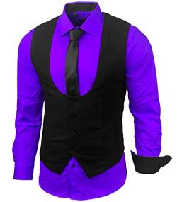 Herren Hemd Weste Krawatte Set Business Anzugweste Westen Slim Fit Smoking Frack Business Herrenanzug-Set Sakko B-101, Farbe:Lila, Größe:M von Baxboy