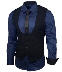 Herren Hemd Weste Krawatte Set Business Anzugweste Westen Slim Fit Smoking Frack Business Herrenanzug-Set Sakko B-101, Farbe:Marine, Größe:M von Baxboy