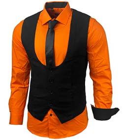 Herren Hemd Weste Krawatte Set Business Anzugweste Westen Slim Fit Smoking Frack Business Herrenanzug-Set Sakko B-101, Farbe:Orange, Größe:S von Baxboy