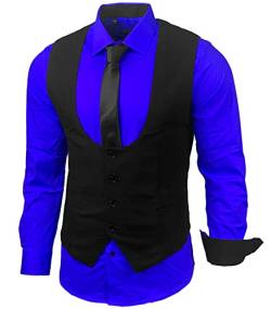 Herren Hemd Weste Krawatte Set Business Anzugweste Westen Slim Fit Smoking Frack Business Herrenanzug-Set Sakko B-101, Farbe:Sax, Größe:M von Baxboy