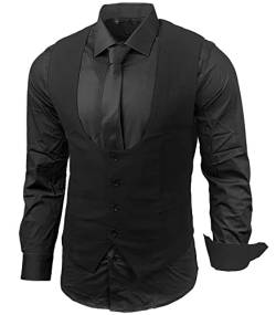 Herren Hemd Weste Krawatte Set Business Anzugweste Westen Slim Fit Smoking Frack Business Herrenanzug-Set Sakko B-101, Farbe:Schwarz, Größe:M von Baxboy