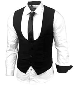 Herren Hemd Weste Krawatte Set Business Anzugweste Westen Slim Fit Smoking Frack Business Herrenanzug-Set Sakko B-101, Farbe:Weiss/Schwarz, Größe:M von Baxboy